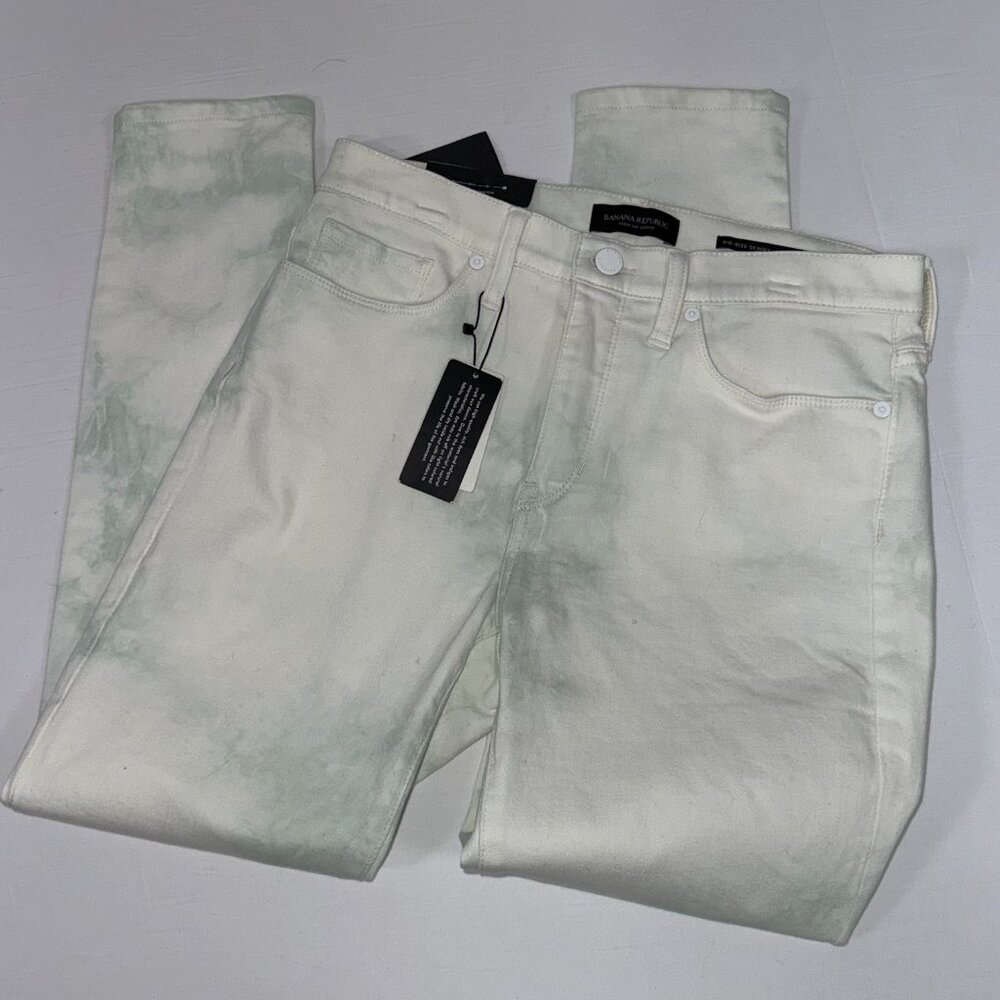 Tie Dye Banana Republic Green White Denim Skinny‎ Jeans 29P